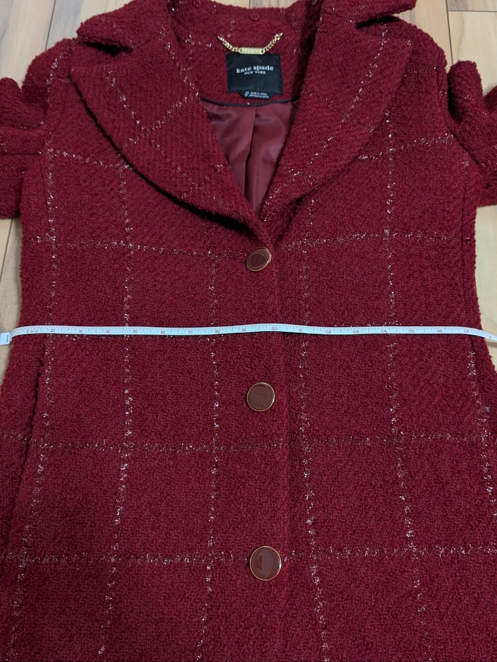 EUC!  Kate Spade New York Wool Pea Coat In Dark Red Size XS - Picture 9 of 16